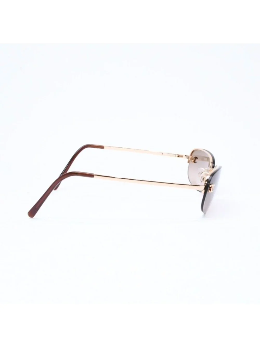 Chanel Half Rim Sunglasses Eyewear CC Logo Brown Gold